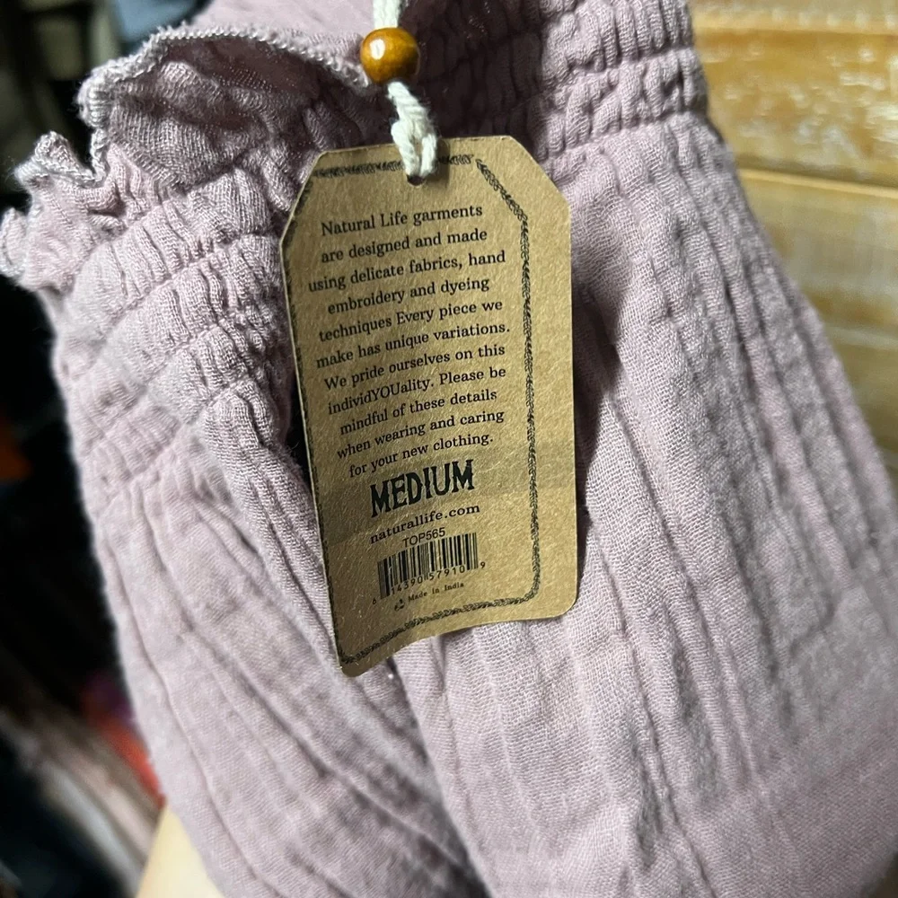 NATURAL LIFE Purple Smocked Ruffled Short Sleeve Blouse - Picture 2 of 2